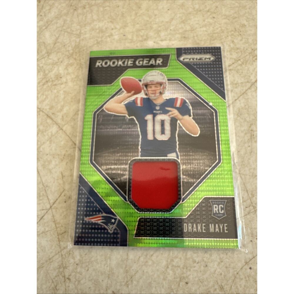 2024 Panini Prizm #RG-DME Drake Maye Rookie Gear Neon Green Pulsar - Picture 4 of 8